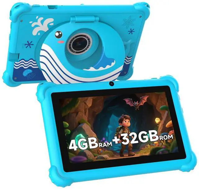 Main image of Aheadthink 7-inch Kids Tablet for Toddlers, Android 12, 4GB RAM, 32GB ROM, WiFi, Bluetooth, Safe Eye Protection IPS Screen, Parental Controls, Dual Camera, Transparent Case for Education & Gaming