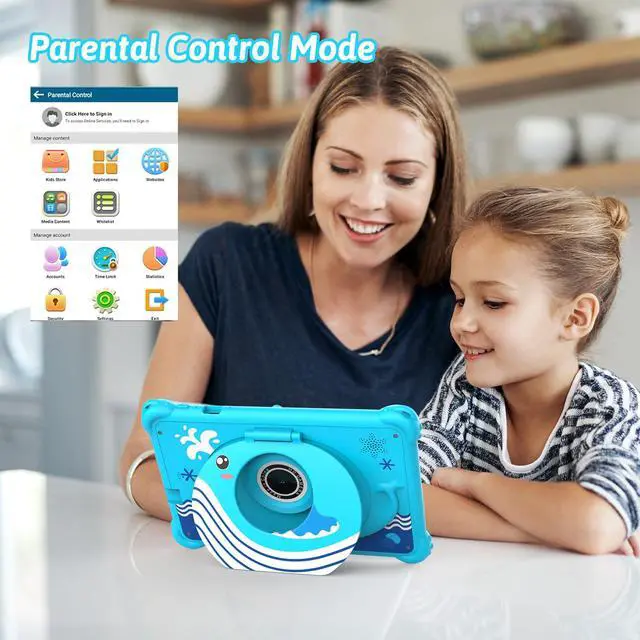 Alt view image 2 of 5 - Aheadthink 7-inch Kids Tablet for Toddlers, Android 12, 4GB RAM, 32GB ROM, WiFi, Bluetooth, Safe Eye Protection IPS Screen, Parental Controls, Dual Camera, Transparent Case for Education & Gaming