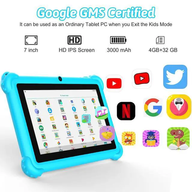 Alt view image 4 of 5 - Aheadthink 7-inch Kids Tablet for Toddlers, Android 12, 4GB RAM, 32GB ROM, WiFi, Bluetooth, Safe Eye Protection IPS Screen, Parental Controls, Dual Camera, Transparent Case for Education & Gaming