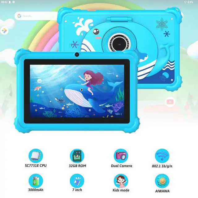 Alt view image 3 of 5 - Aheadthink 7-inch Kids Tablet for Toddlers, Android 12, 4GB RAM, 32GB ROM, WiFi, Bluetooth, Safe Eye Protection IPS Screen, Parental Controls, Dual Camera, Transparent Case for Education & Gaming