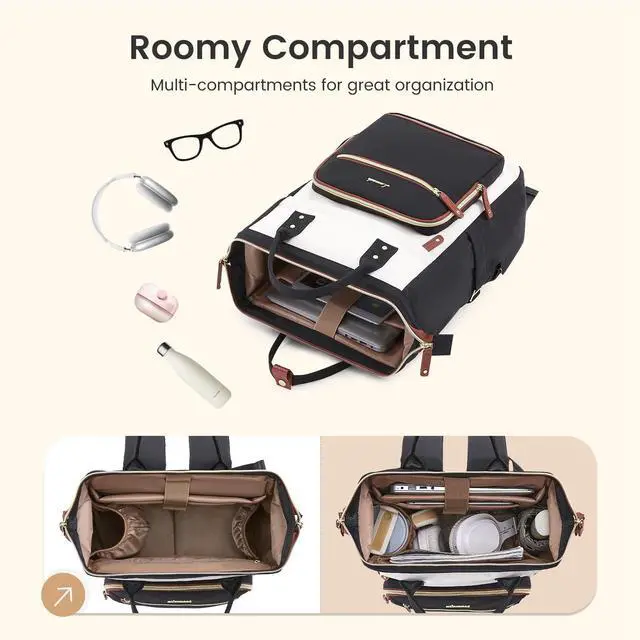 Alt view image 3 of 5 - LOVEVOOK Laptop Backpack for Women Work Bag with Large Capacity Cup Side Pocket, 15.6 Inch Waterproof Computer Backpacks Purse, College Bookbag for School, Business, Teacher, Travel