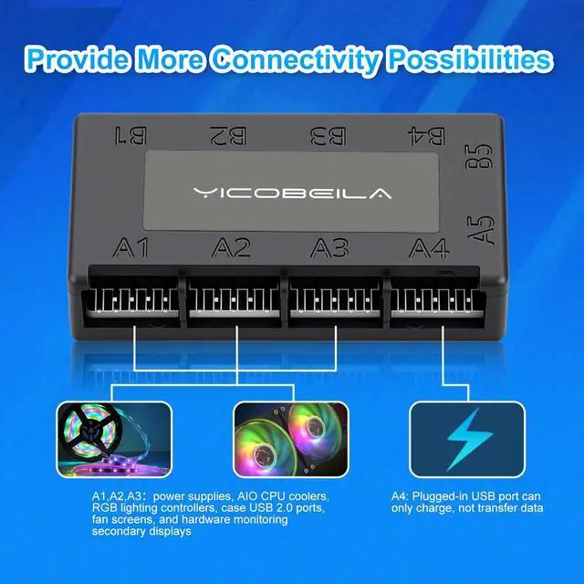 Alt view image 5 of 5 - Internal 4-Port USB 2.0 Hub, Iesooy USB 2.0 Header Splitter - 4 x 9-Pin - Magnetic Installation - Compatible with Most Motherboards
