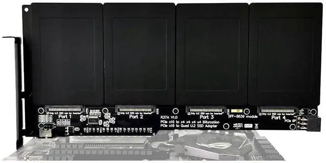 Alt view image 4 of 5 - JMT ADT-R37 PCIe5.0x16 to 4-Port U.2/EDSFF Hard Disk Split Card 4x128Gbps 1 to 4 Expansion Adapter Compatible with Gen3/Gen4/Gen5 (R37D 5.0,to 4* E1.S/E3.S)