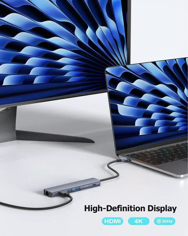 Alt view image 5 of 5 - Glomtheia USB C Hub Ethernet HDMI Adapter for Mac MacBook Air/Pro Laptop, Multiport Dock with RJ45 Gigabit Ethernet, 4K HDMI, USB 3.0, SD/TF Card Reader, PD 100W Charging