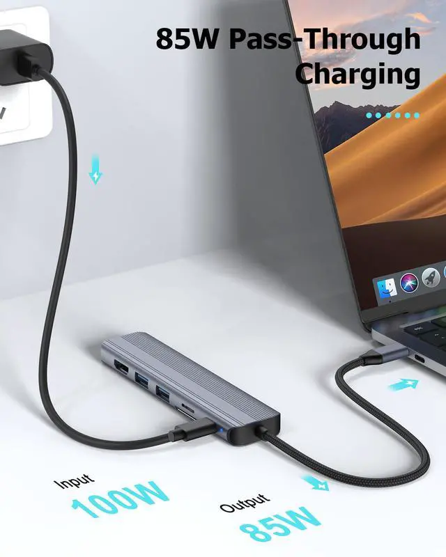 Alt view image 4 of 5 - Glomtheia USB C Hub Ethernet HDMI Adapter for Mac MacBook Air/Pro Laptop, Multiport Dock with RJ45 Gigabit Ethernet, 4K HDMI, USB 3.0, SD/TF Card Reader, PD 100W Charging