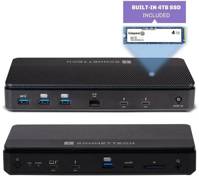 Alt view image 2 of 5 - Sonnet Echo 13 Thunderbolt 5 SSD Dock  Integrated 6000MB/s NVMe Storage, 4 Thunderbolt 5 Ports, 2.5Gb Ethernet, 8K Display  Mac, Windows, Chromebook, iPad Pro (4TB Kingston PCIe 4.0 NVMe SSD)