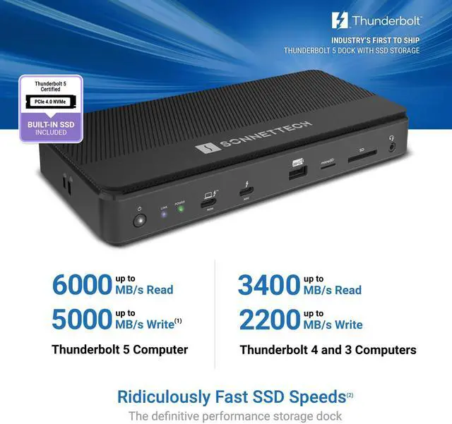 Alt view image 3 of 5 - Sonnet Echo 13 Thunderbolt 5 SSD Dock  Integrated 6000MB/s NVMe Storage, 4 Thunderbolt 5 Ports, 2.5Gb Ethernet, 8K Display  Mac, Windows, Chromebook, iPad Pro (4TB Kingston PCIe 4.0 NVMe SSD)