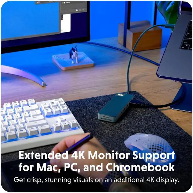 Alt view image 2 of 5 - HyperDrive Flex 8-Port USB C Hub Multiport Adapter for Crisp Visuals, Fast Transfer, Charging  HDMI 4K30Hz, 100W Power Delivery, 5Gbps, 2X USB-A, SD, MicroSD, Audio Jack (Black)