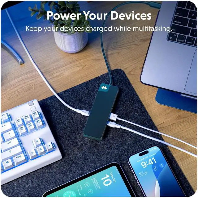 Alt view image 3 of 5 - HyperDrive Flex 8-Port USB C Hub Multiport Adapter for Crisp Visuals, Fast Transfer, Charging  HDMI 4K30Hz, 100W Power Delivery, 5Gbps, 2X USB-A, SD, MicroSD, Audio Jack (Black)