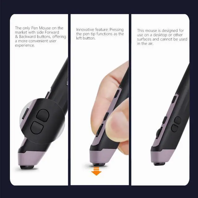 Alt view image 3 of 5 - Plima Patent, Intuitive Pen-tip Press-Down Function Equivalent to The Left Mouse Button,Pocket Ergonomic Dual Mode 2.4+BT Pen Mouse 2.0 Vertical Mice, Support Windows, Android,Linux, Mac OS(Purple)