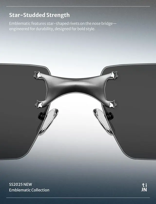 Alt view image 5 of 5 - TIJN Rimless Square Sunglasses Y2K Retro Frameless Tinted Lens Sun Glasses UV400 Protection for Women Men Fashion Shades Star Shaped (Black)