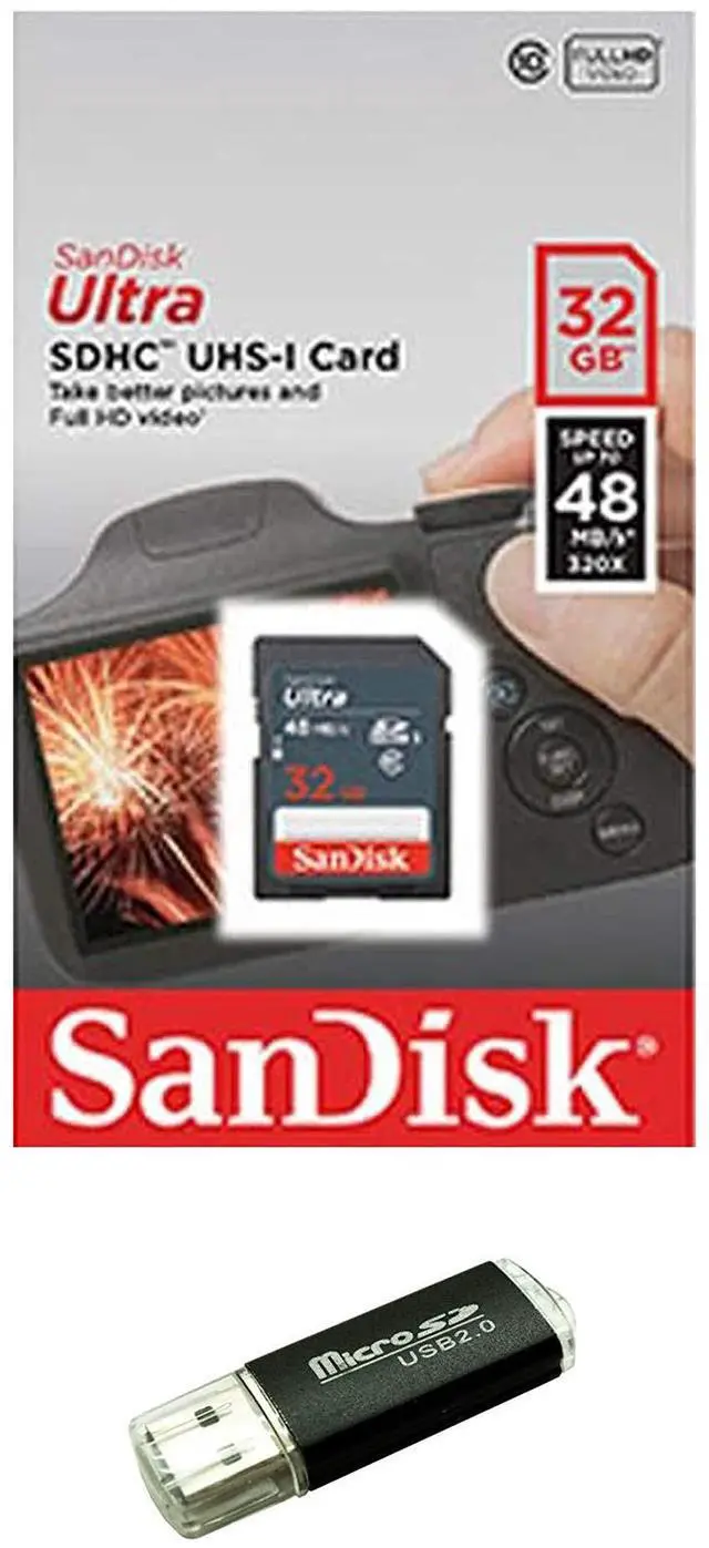 Main image of Sandisk 32GB SD SDHC Flash Memory Card for Nintendo 3DS N3DS DS DSI & Wii Media Kit, Nikon SLR Coolpix Camera, Kodak Easyshare, Canon Powershot, Canon EOS, Comes with Bonus SD/TF USB Card Reader