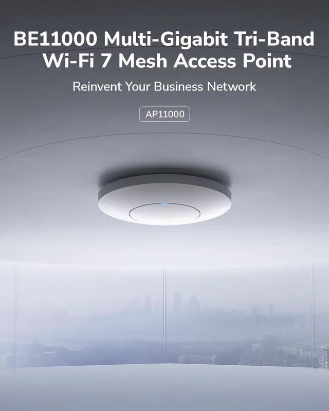 Alt view image 2 of 5 - Cudy BE11000 Tri-Band Wi-Fi 7 Wireless Access Point, 1 x 10GB SFP+ Port, 2.5G PoE-in, Cudy APP Control and Mesh, PoE/DC Powered, AP11000