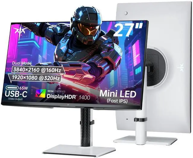 Main image of KTC 27 Inch Dual Mode Mini LED Monitor - 4K UHD at 160Hz & 1080P FHD 320Hz Gaming Monitor, 65W Type-C Port, HDR1400 Fast IPS Panel, Adaptive-Sync, HDMI 2.1 & DP 1.4, Height Adjustment, VESA Wall Mount