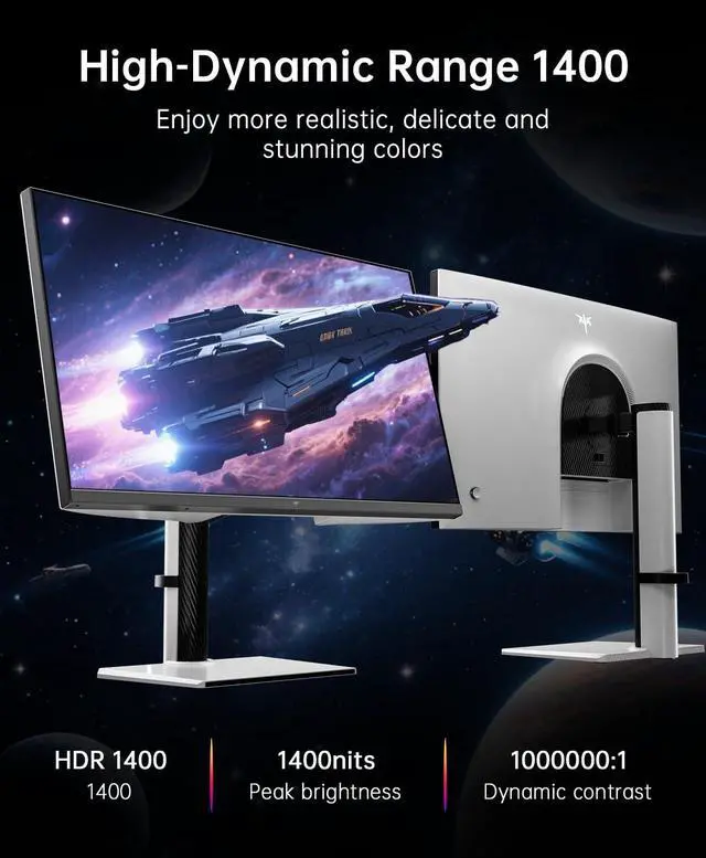 Alt view image 4 of 5 - KTC 27 Inch Dual Mode Mini LED Monitor - 4K UHD at 160Hz & 1080P FHD 320Hz Gaming Monitor, 65W Type-C Port, HDR1400 Fast IPS Panel, Adaptive-Sync, HDMI 2.1 & DP 1.4, Height Adjustment, VESA Wall Mount