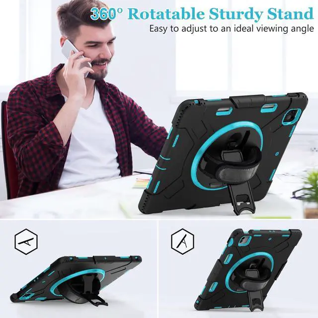 Alt view image 3 of 5 - Case for iPad Pro 12.9 2022/2021/ 2020/2018: Cover for iPad Pro 12.9 6th/ 5th/ 4th/ 3rd Generation with Screen Protector- Stand- Pencil Holder- Handle- Shoulder Strap Mint Green