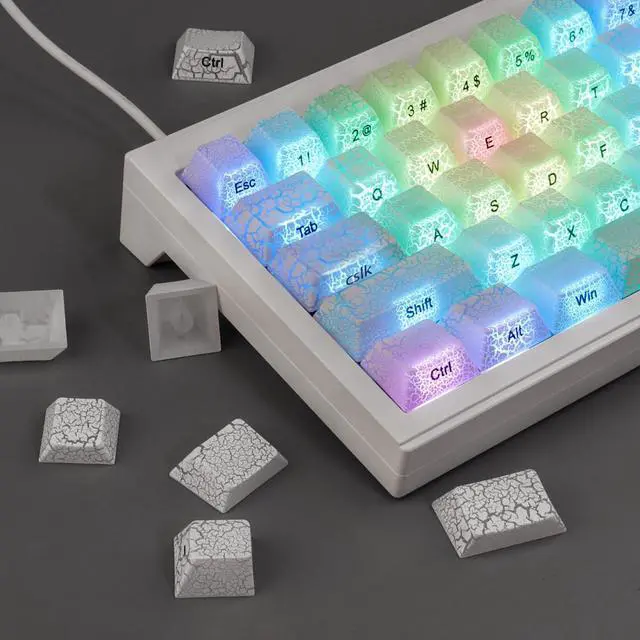 Alt view image 2 of 5 - Tsungup Custom Keycaps, 123 Keys Ice Cracks Shine Through PBT Side Printed Keycaps 75 Percent,Cool White Keycap Set Cherry Profile Keyboard Key Caps for Cherry MX Mechanical Keyboards