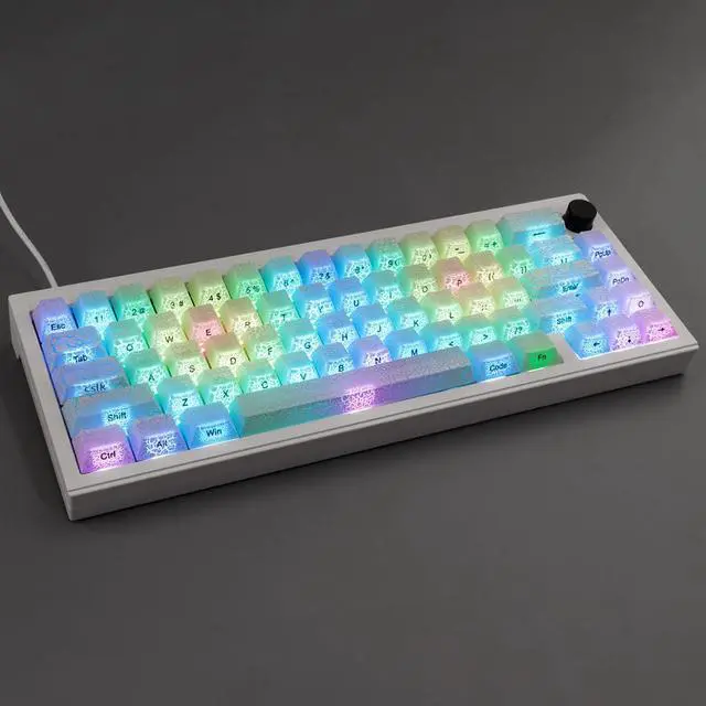 Alt view image 3 of 5 - Tsungup Custom Keycaps, 123 Keys Ice Cracks Shine Through PBT Side Printed Keycaps 75 Percent,Cool White Keycap Set Cherry Profile Keyboard Key Caps for Cherry MX Mechanical Keyboards