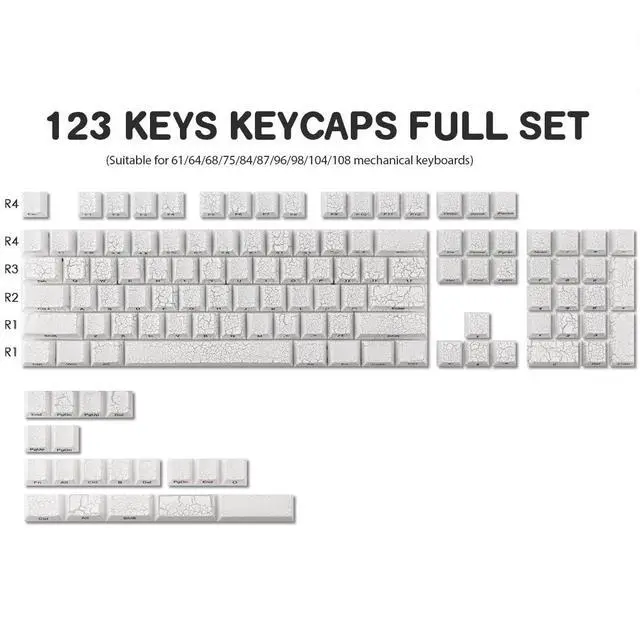 Alt view image 5 of 5 - Tsungup Custom Keycaps, 123 Keys Ice Cracks Shine Through PBT Side Printed Keycaps 75 Percent,Cool White Keycap Set Cherry Profile Keyboard Key Caps for Cherry MX Mechanical Keyboards