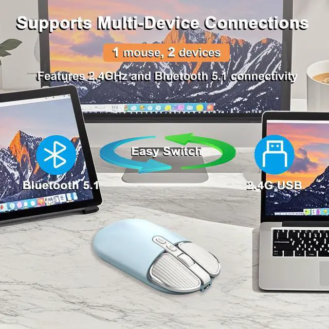 Alt view image 2 of 5 - Wireless Mouse Bluetooth Cute Ultra Slim Silent Computer Mice with USB Receiver Dual-Mode 2.4G & Bluetooth Rechargeable Portable USB Cordless Mouse for Laptop PC Desktop Tablet Kids Adults Gift, Blue
