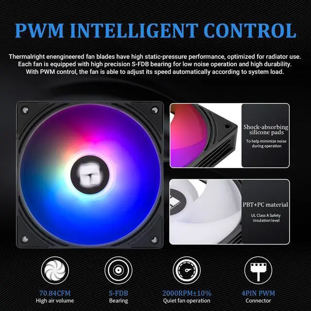 Alt view image 5 of 5 - Thermalrlght Aqua Elite 360 V6 ARGB Black AIO CPU Cooler, ARGB PWM Cooler Fans with 2000RPM, for Intel Lga1150/1151/1155/1156/1200/2011/1700/1851, AMD: AM4/AM5, Case 360mm AIO Radiator