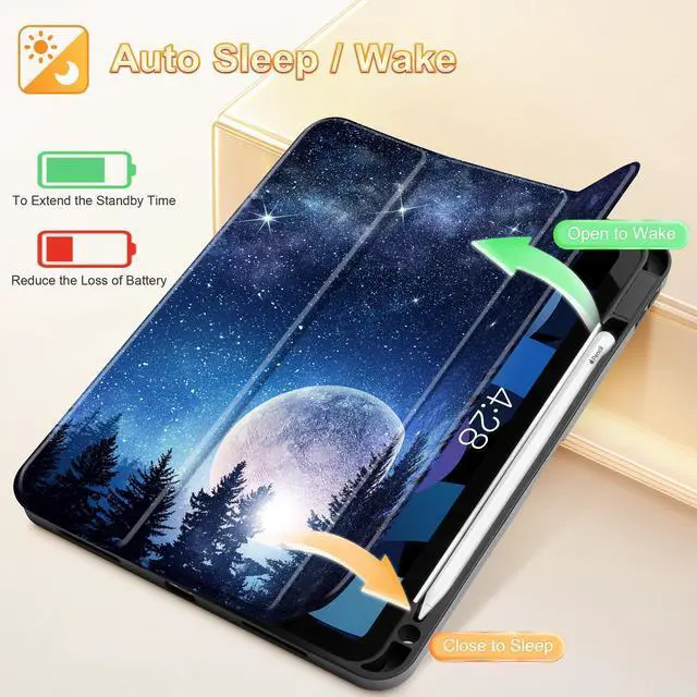 Alt view image 3 of 5 - Tuiklol Case for iPad Air 11 inch (M3 2025/M2 2024) 7th/6th Gen/iPad Air 10.9 inch 5th/4th Gen 2022 2020 with Pencil Holder,Slim Protective Auto Sleep/Wake Trifold Stand Tablet Cover,Moonlight