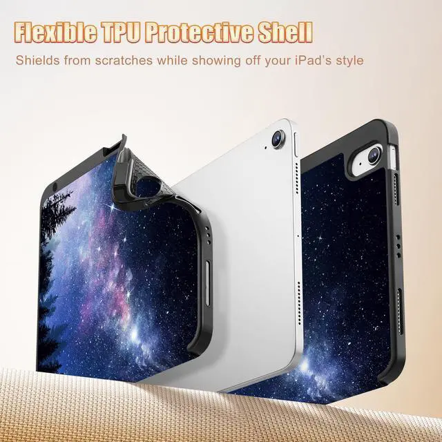 Alt view image 4 of 5 - Tuiklol Case for iPad Air 11 inch (M3 2025/M2 2024) 7th/6th Gen/iPad Air 10.9 inch 5th/4th Gen 2022 2020 with Pencil Holder,Slim Protective Auto Sleep/Wake Trifold Stand Tablet Cover,Moonlight