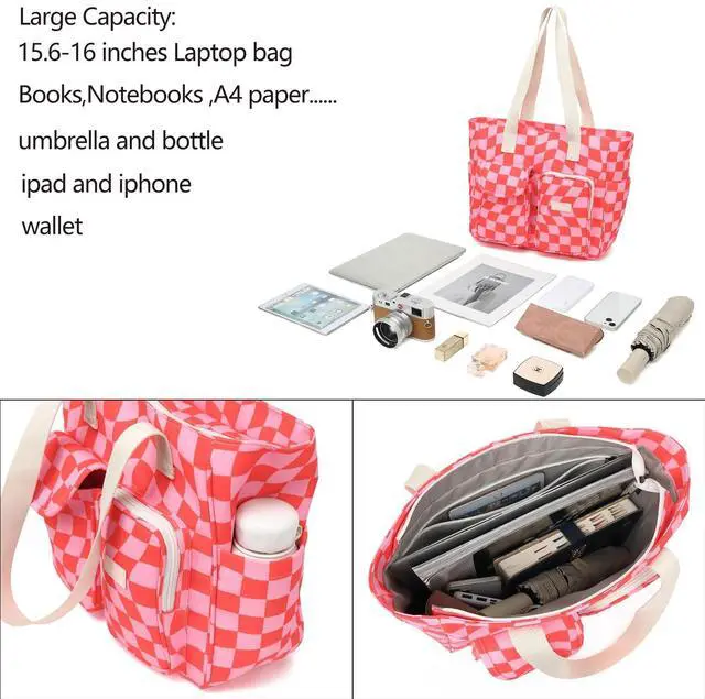 Alt view image 3 of 5 - Laptop Tote Bag for Women 15.6 Inch Waterproof 16Pro Computer Bags Women Business Office Work Bag Briefcase (Pink Checker, 15 inch/15.6 inch)