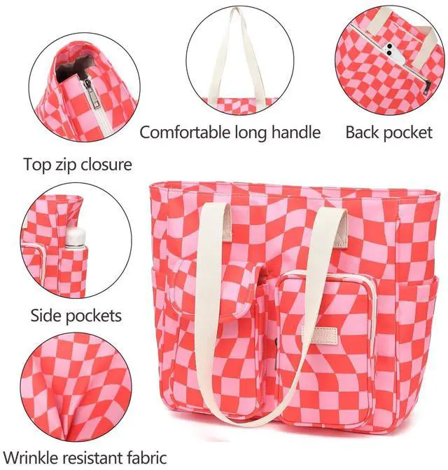 Alt view image 4 of 5 - Laptop Tote Bag for Women 15.6 Inch Waterproof 16Pro Computer Bags Women Business Office Work Bag Briefcase (Pink Checker, 15 inch/15.6 inch)