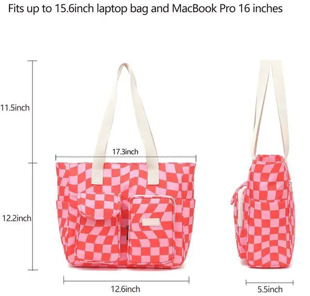Alt view image 5 of 5 - Laptop Tote Bag for Women 15.6 Inch Waterproof 16Pro Computer Bags Women Business Office Work Bag Briefcase (Pink Checker, 15 inch/15.6 inch)