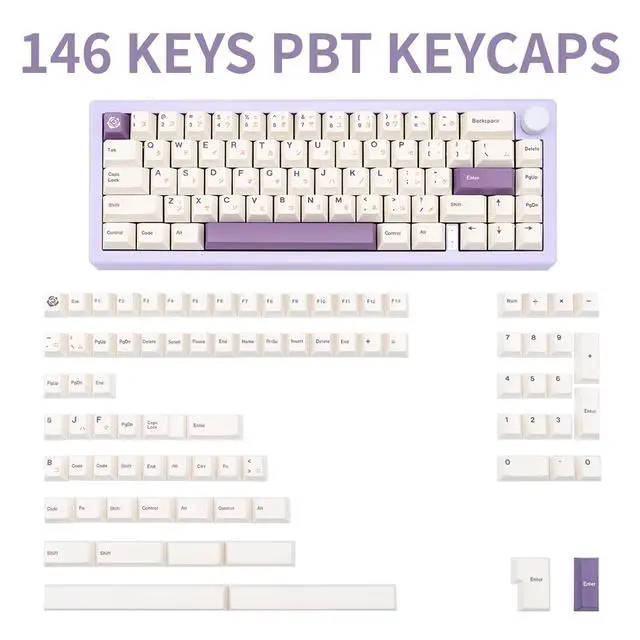 Alt view image 2 of 5 - GEKUCAP White Japanese Keycaps 146 Keys Cherry Profile DYE-Sub Keycap Minimalist Style Purple Key caps Custom PBT Keycaps Set for Cherry Gateron MX Switches Mechanical Keyboard