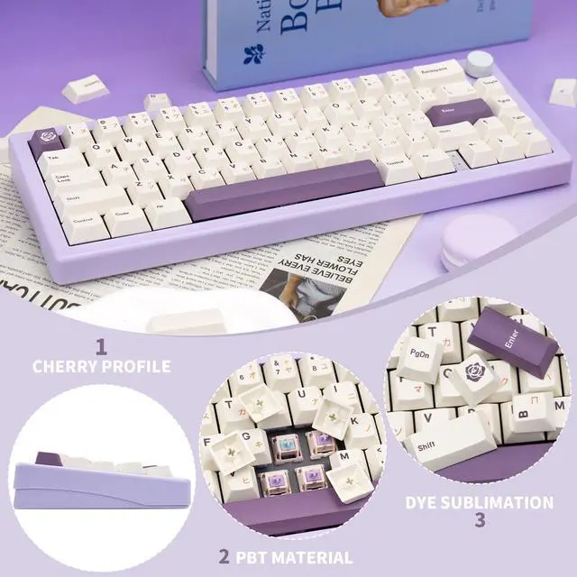 Alt view image 3 of 5 - GEKUCAP White Japanese Keycaps 146 Keys Cherry Profile DYE-Sub Keycap Minimalist Style Purple Key caps Custom PBT Keycaps Set for Cherry Gateron MX Switches Mechanical Keyboard