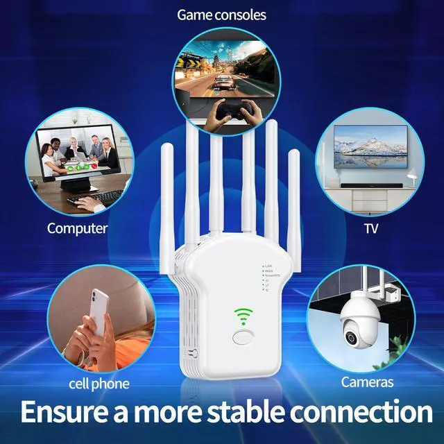 Alt view image 4 of 5 - Generic WiFi Extender, 6 Antenna 360 Coverage, Ultra Stable WiFi Repeater, Up to 11,800 sq. ft., 2 Ethernet Ports (Male)