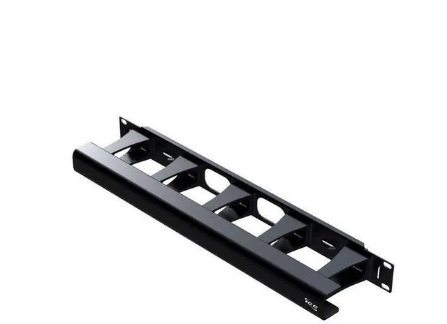 Alt view image 4 of 5 - ICC 1U Ring Cable Manager Panel with Cover, Plastic with Metal Back Frame, 4" D-Rings, Horizontal Cable Management, Rackmount for 19 Network Racks, Black, Single Pack