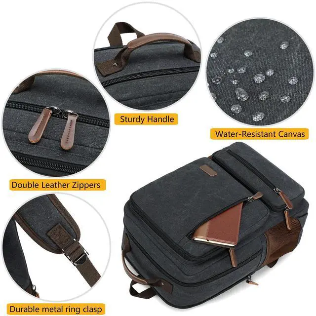 Alt view image 4 of 5 - Canvas Laptop Backpack for Men Women,Durable Travel Work Business Rucksack Bookbags Fits 15.6 Inch Notebook & Laptops,College Backpacks Computer Bag Weekender Hiking Daypack(Black)