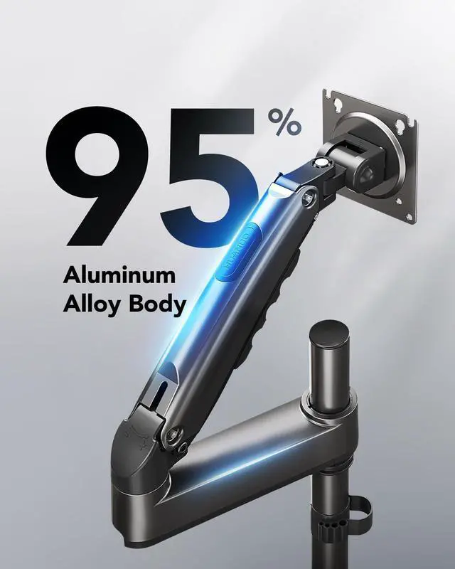 Alt view image 5 of 5 - HUANUO Single Monitor Mount, Adjustable Monitor Arm Desk Mount Fits 13-32 inch Screen,Steel Monitor Mount Reinforcement Plate for Thin, Glass and Other Fragile Tabletop