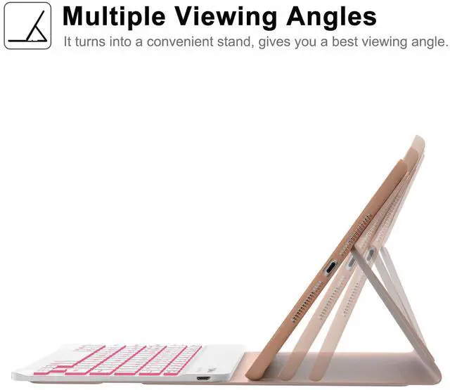 Alt view image 3 of 5 - Keyboard Case for iPad 9th/8th/7th Generation 10.2 Inch, 7 Color Backlit Wireless Detachable Keyboard, Slim Folio Stand Cover with Pencil Holder for iPad Pro 10.5"/iPad Air 3rd Gen, Auto Sleep/Wake