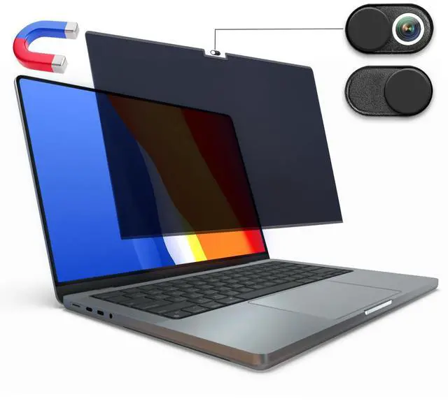Main image of Magnetic Privacy Screen for MacBook Pro 14 inch (2021-2025 M1-M4 Max), Anti-Glare, Blue Light Protector, Scratch Resistant, Removable Laptop Filter Private Shield & Webcam Cover