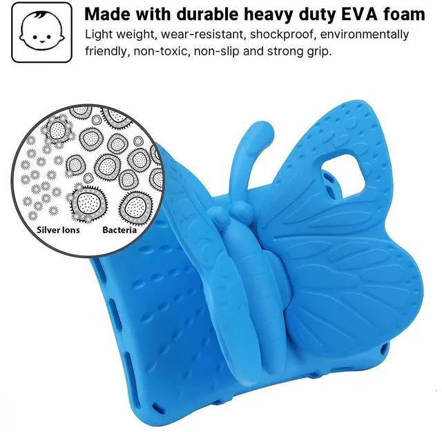 Alt view image 3 of 5 - Simicoo Fire HD 10 Kids Tablet 11th Gen 2021 2023 Case 10.1 Cute Butterfly Kids Pro Case with Stand Light Weight EVA Rugged Shockproof Heavy Duty Kids Friendly Full Cover for Kids Girls (Blue)