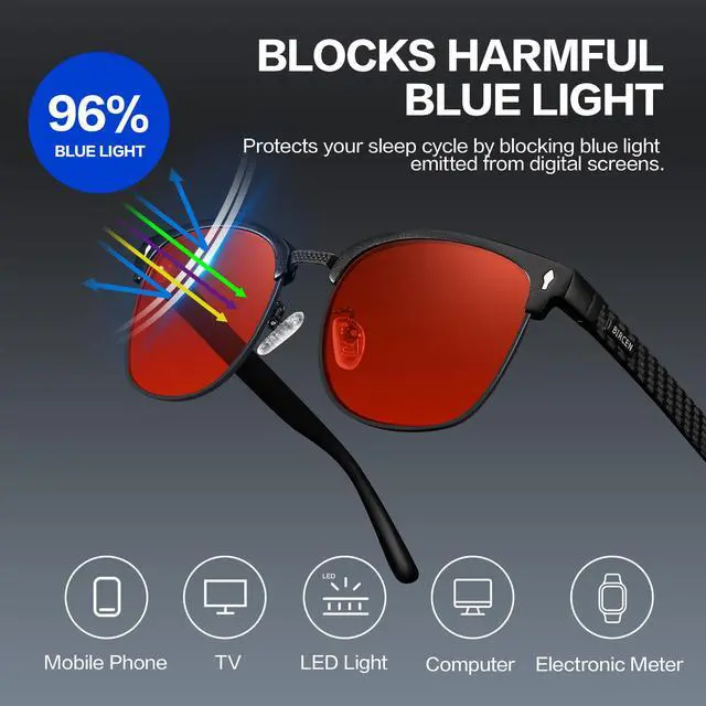 Alt view image 3 of 5 - BIRCEN Blue Light Gaming Glasses: Al-Mg Metal Red Bluelight Blocking Slepping Glasses for Men Women Anti Eyestrain on Computer & Home