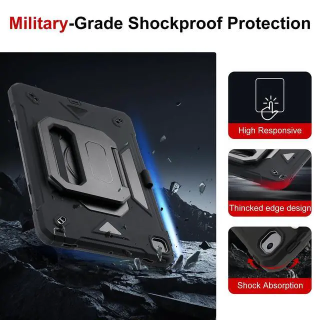 Alt view image 3 of 5 - Case for iPad 9th Generation (2021) /iPad 8th Gen (2020)/iPad 7th Gen (2019), Military Grade Shockproof iPad Case Built-in 360°Rotating Stand/Pen Slot/Shoulder Strap, for iPad 10.2 (Black)