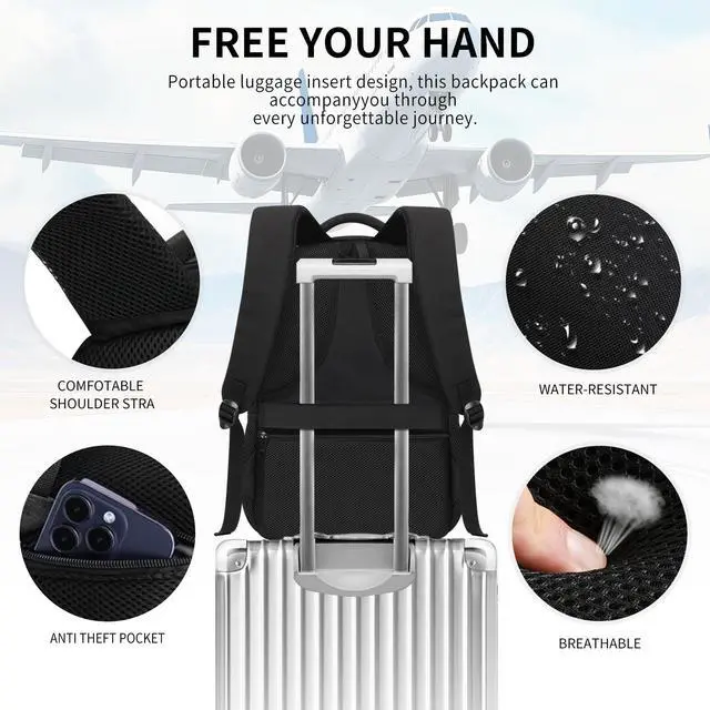 Alt view image 5 of 5 - LIECDRO Backpack for Men, School Backpack for Boys Teens, 15.6 inch Laptop Back Pack with USB Charging Port, Backpacks for School Business Work College Travel, College Book Bag, Black Bookbag