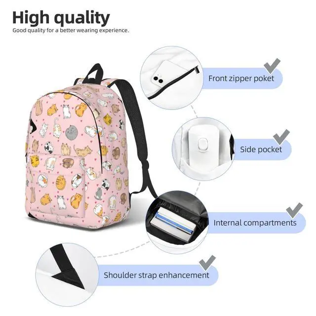 Alt view image 5 of 5 - Zminciu Cute Cat Backpack Laptop Bag Durable Canvas Capacity Large Cute Backpacks Travel Bag - Medium