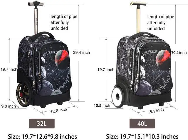 Alt view image 2 of 5 - UNIKER Rolling Bag with Wheels, 40L Water Resistant Wheeled Laptop Backpack, Silent Wheel Travel Backpack for Women Men, T5- Space Station
