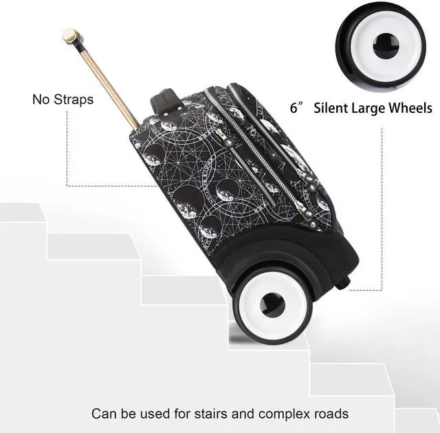 Alt view image 3 of 5 - UNIKER Rolling Bag with Wheels, 40L Water Resistant Wheeled Laptop Backpack, Silent Wheel Travel Backpack for Women Men, T5- Space Station