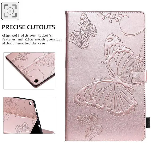Alt view image 5 of 5 - Case for Fire HD 10 Tablet, Techcircle Butterfly Embossed Slim Folding Stand Cover with Credit Card/Cash Holder Case for Amazon Fire HD 10.1" 5th/7th/9th Generation-2015/2017/2019 Release, Rose Gold