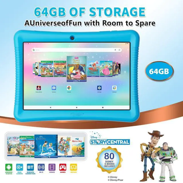 Alt view image 3 of 5 - Contixo K102 10" Kids Tablet Bundle - HD Learning Tablet & Sleeve Bag for Kids Ages 3-7, Includes Disney eBooks ($350 Value), Parental Controls, Dual Camera, Android OS - Blue
