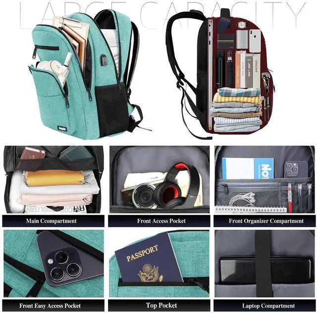 Alt view image 2 of 5 - Skaypibs Backpack for Women Men, School Backpack for Boys Girls Teens, 15.6 Inch Laptop Backpack with USB Port, College Middle High School Bookbag, Water Resistent Business Mochila para hombre, Cyan