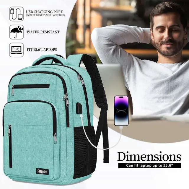 Alt view image 3 of 5 - Skaypibs Backpack for Women Men, School Backpack for Boys Girls Teens, 15.6 Inch Laptop Backpack with USB Port, College Middle High School Bookbag, Water Resistent Business Mochila para hombre, Cyan