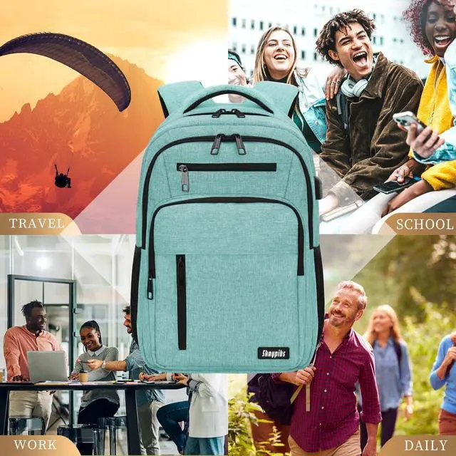 Alt view image 5 of 5 - Skaypibs Backpack for Women Men, School Backpack for Boys Girls Teens, 15.6 Inch Laptop Backpack with USB Port, College Middle High School Bookbag, Water Resistent Business Mochila para hombre, Cyan